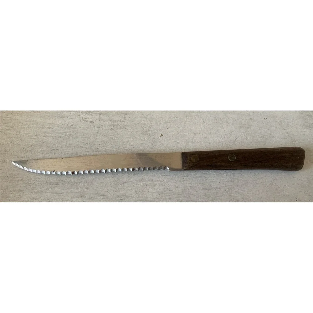 Forgecraft USA Steak Knife Serrated Stainless Steel Wood‎ Handle Vintage 8.25in